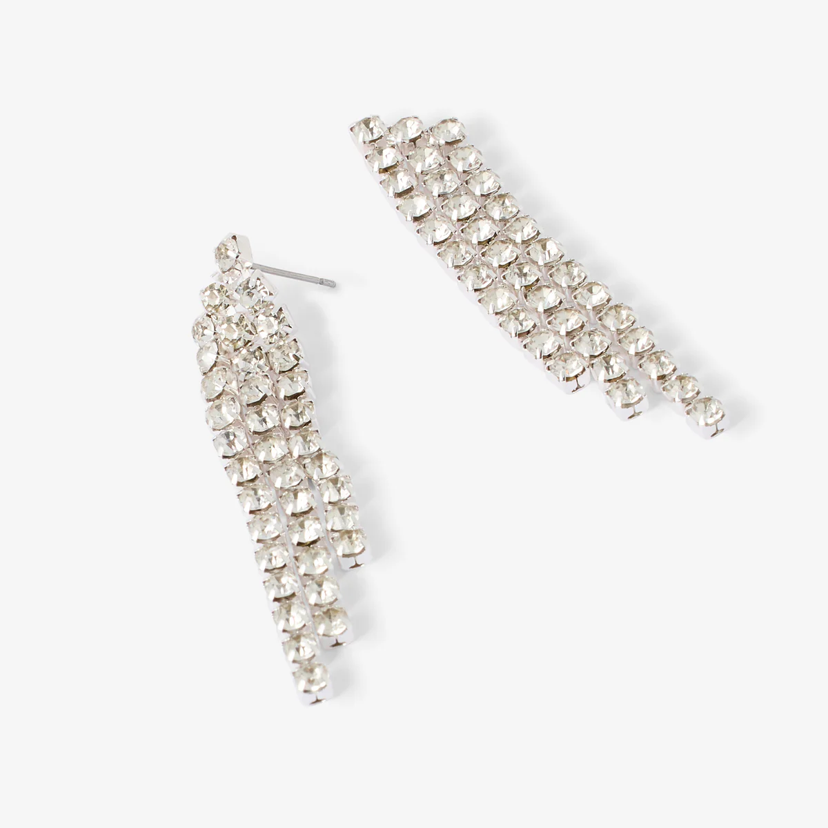 Boucle d'oreille longues à strass argentées - Image 2