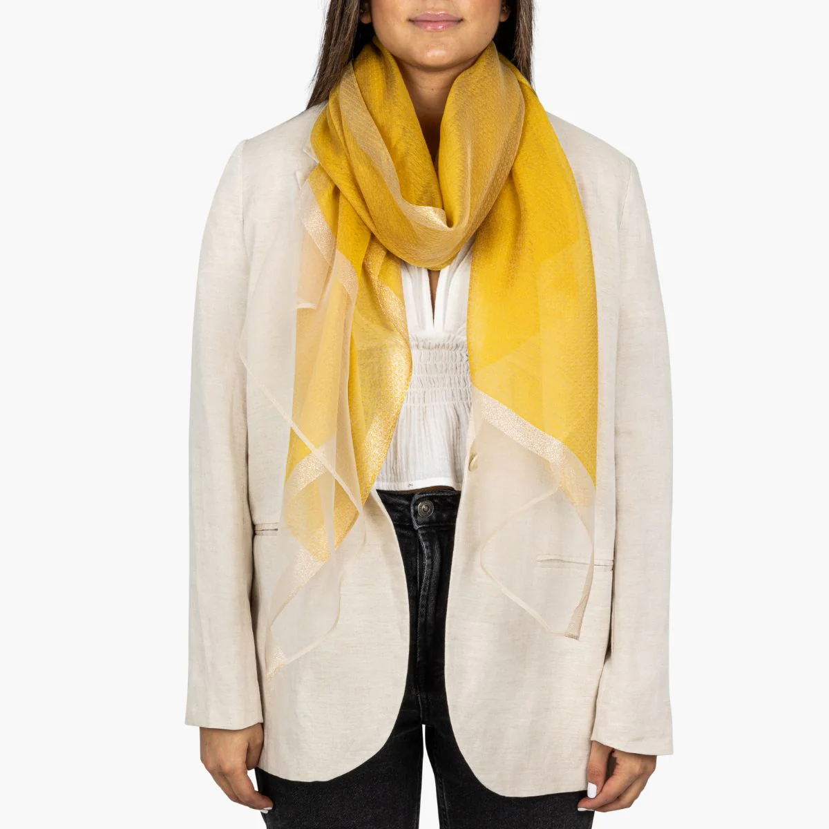 Foulard rectangulaire jaune Pakita - Image 3