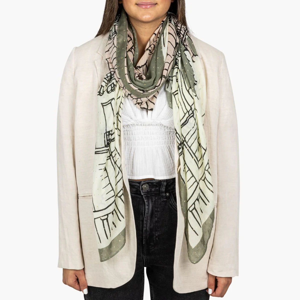 Foulard rectangulaire kaki Pierette - Image 3