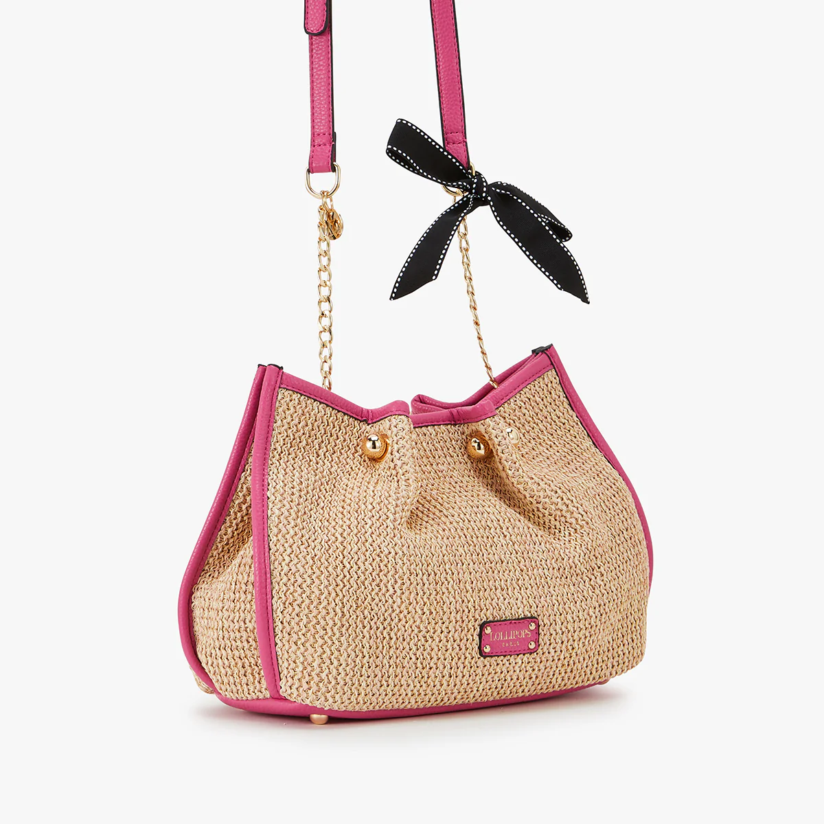 Sac bandoulière fuchsia Loreto Paille - Image 4